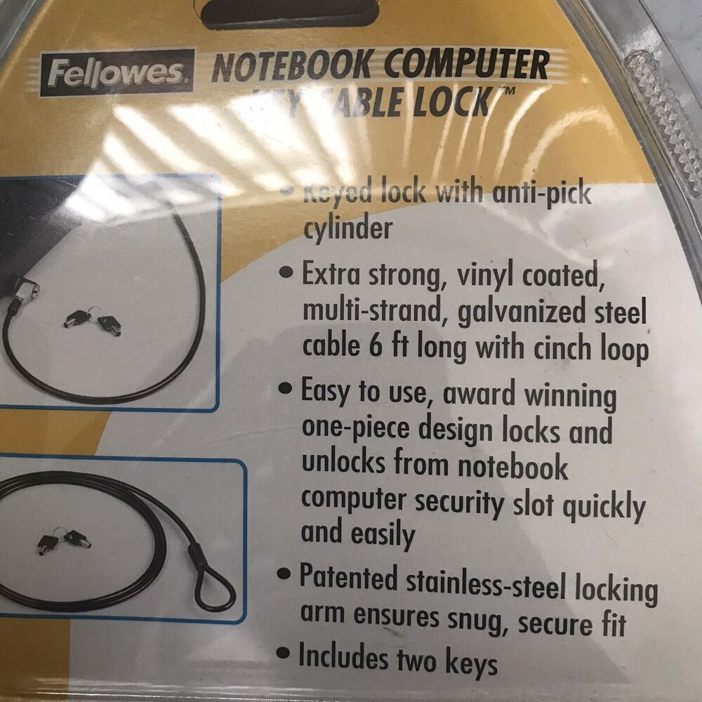 Fellowes Notebook Computer Key Cable Lock 6 Ft Cinch Loop W/ 2 Keys for Laptops - Picture 4 of 5